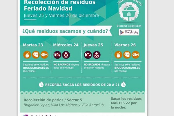 Miércoles 24 y jueves 25 no sacamos los residuos