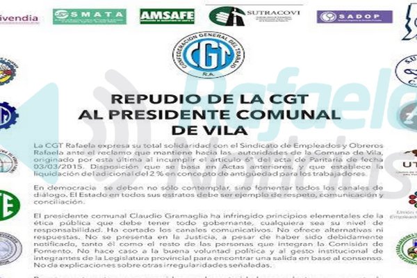 CGT: Repudio al Presidente Comunal de Vila