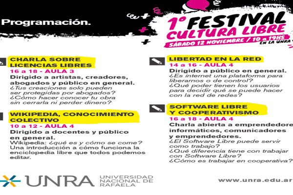 1° Festival de Cultura Libre en la UNRA con talleres abiertos y gratuitos