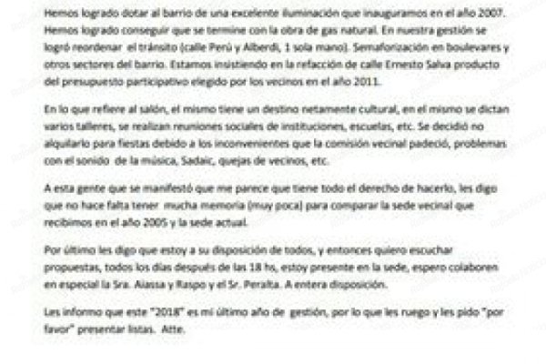 Respuesta del Presidente Vecinal de Barrio 9 de Julio