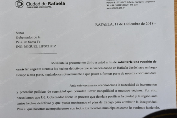 El Intendente volvió a solicitarle al Gobernador una reunión por seguridad