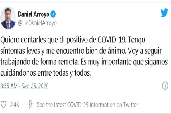 El Ministro de Desarrollo Social, Daniel Arroyo, positivo a Covid-19