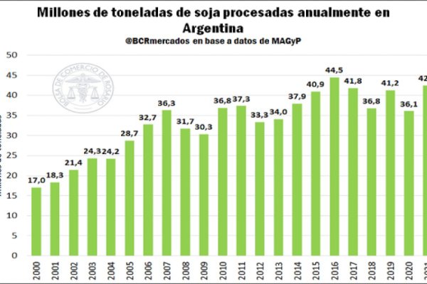 Se tocó un máximo en cinco años de soja procesada durante 2021