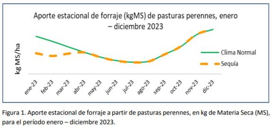 Figura 1. Aporte estacional de forraje a partir de pasturas perennes, en kg de Materia Seca (MS), para el período enero – diciembre 2023.