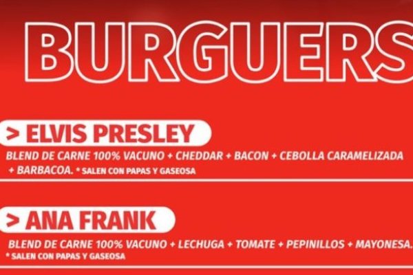 Estalló la polémica: Un comercio local nombró a una de sus hamburguesas "Ana Frank" y las papas "Adolf "