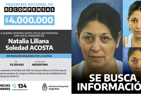 Se ofrece recompensa a quienes aporten datos sobre Natalia Liliana Soledad Acosta